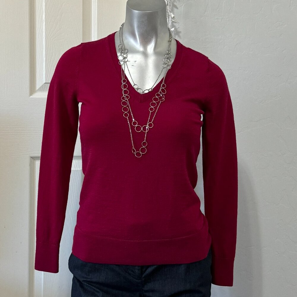 Ann Taylor V-Neck Sweater in Raspberry